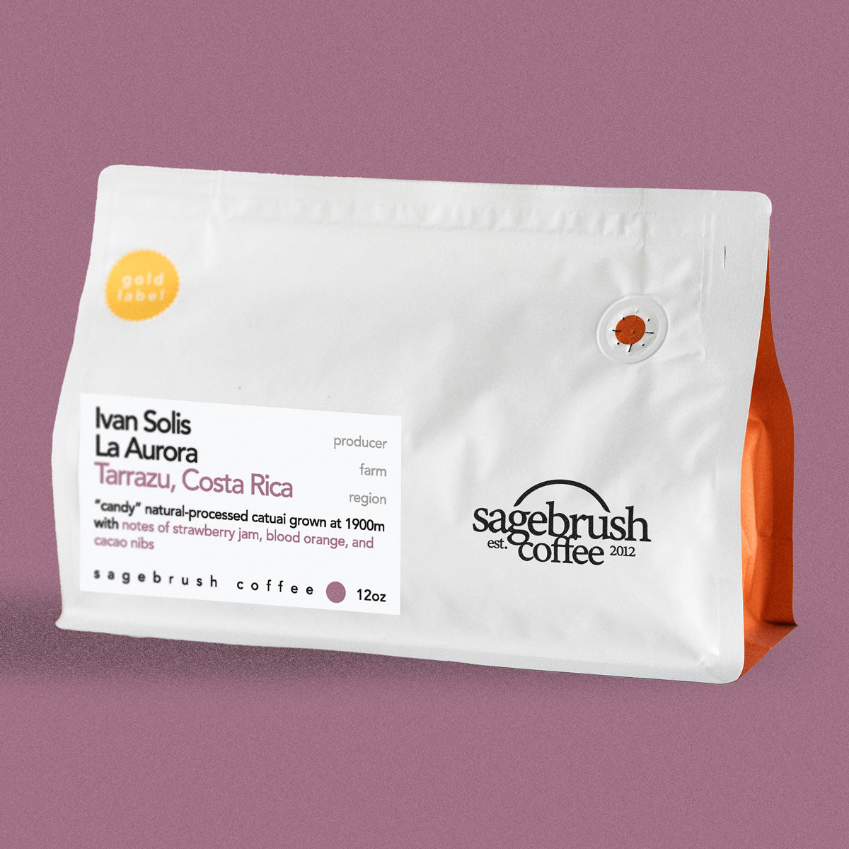 Sagebrush Coffee package of Ivan Solis specialty coffee beans with a purple background