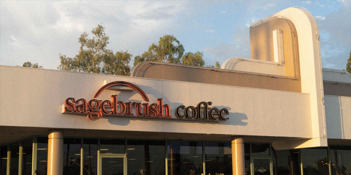 Sagebrush Coffee building with sign on a clear day