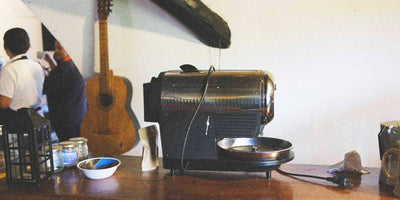 Hot top coffee roaster in a hotel in Colombia