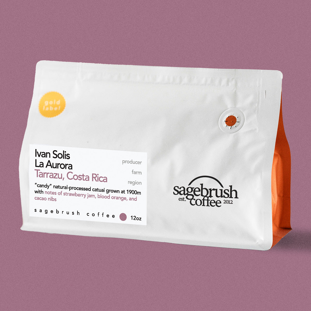 Sagebrush Coffee package of Ivan Solis specialty coffee beans with a purple background